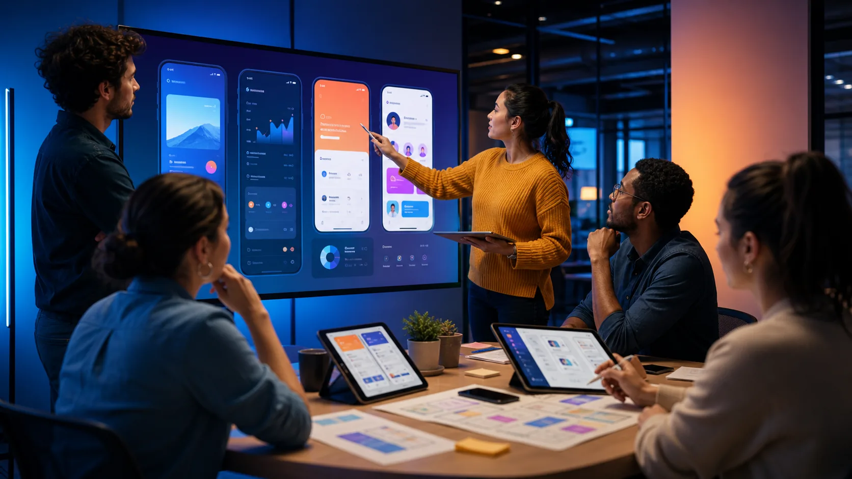 Product team designing mobile app interfaces